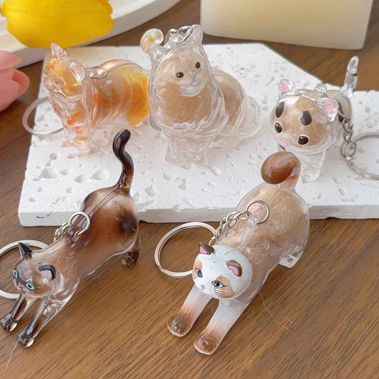 Transparent Cat Fur Keepsake Keychain | Pet Hair Memorial Keyring