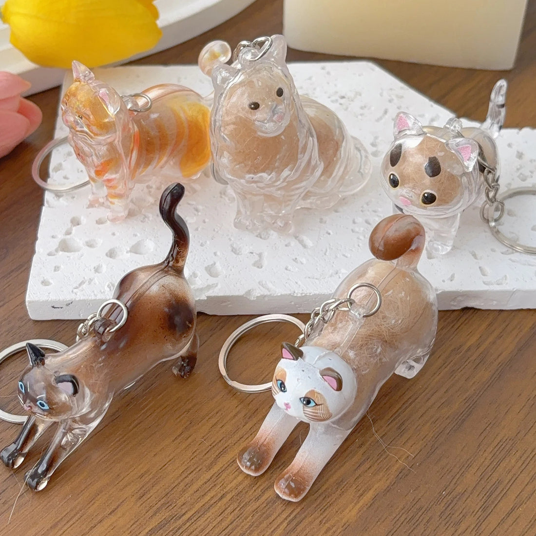 Transparent Cat Fur Keepsake Keychain | Pet Hair Memorial Keyring