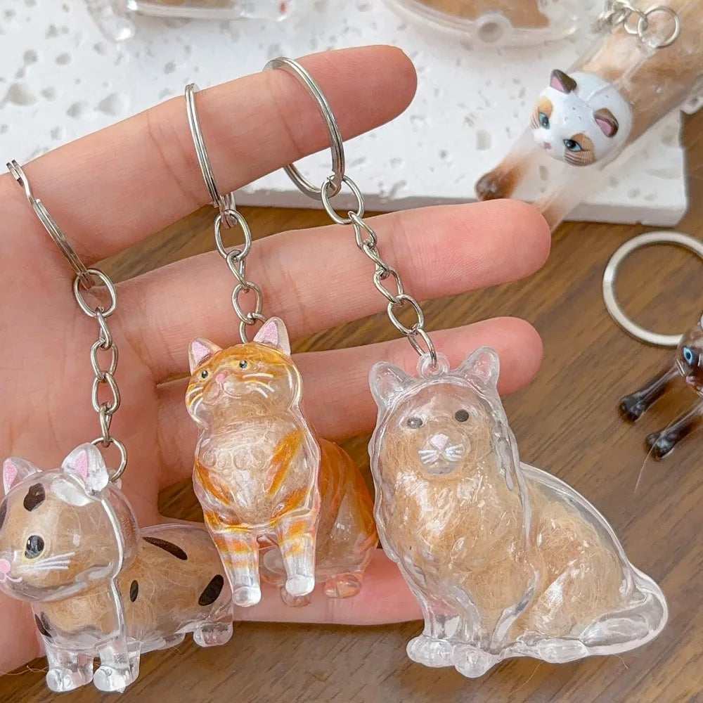 Transparent Cat Fur Keepsake Keychain | Pet Hair Memorial Keyring