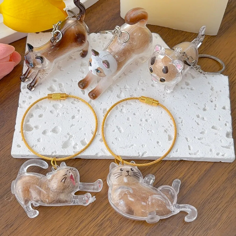 Transparent Cat Fur Keepsake Keychain | Pet Hair Memorial Keyring