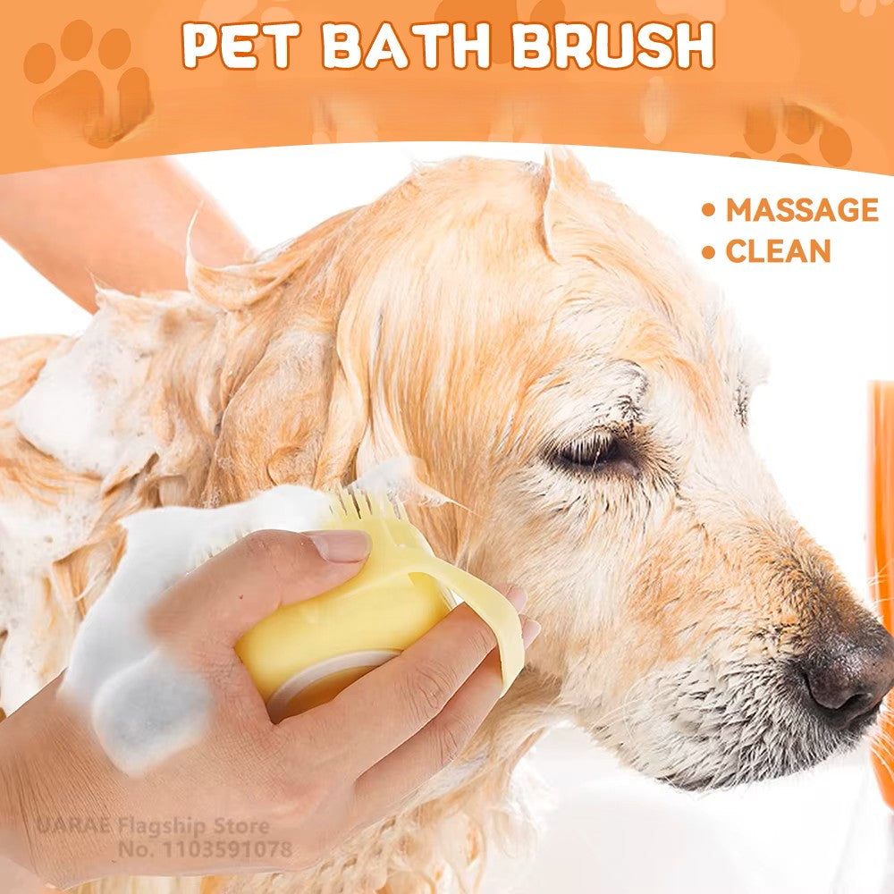 🛁 2-in-1 Pet Bath Massage Brush & Shampoo Dispenser