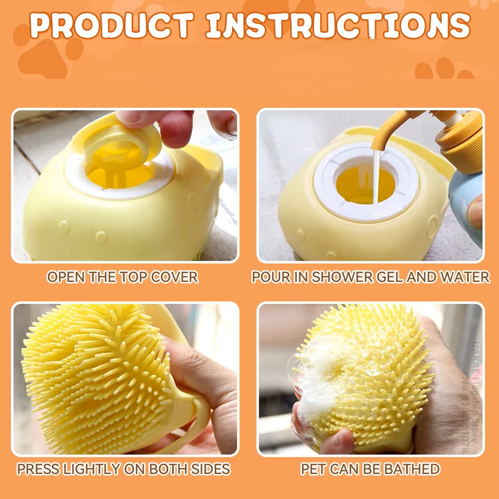 🛁 2-in-1 Pet Bath Massage Brush & Shampoo Dispenser