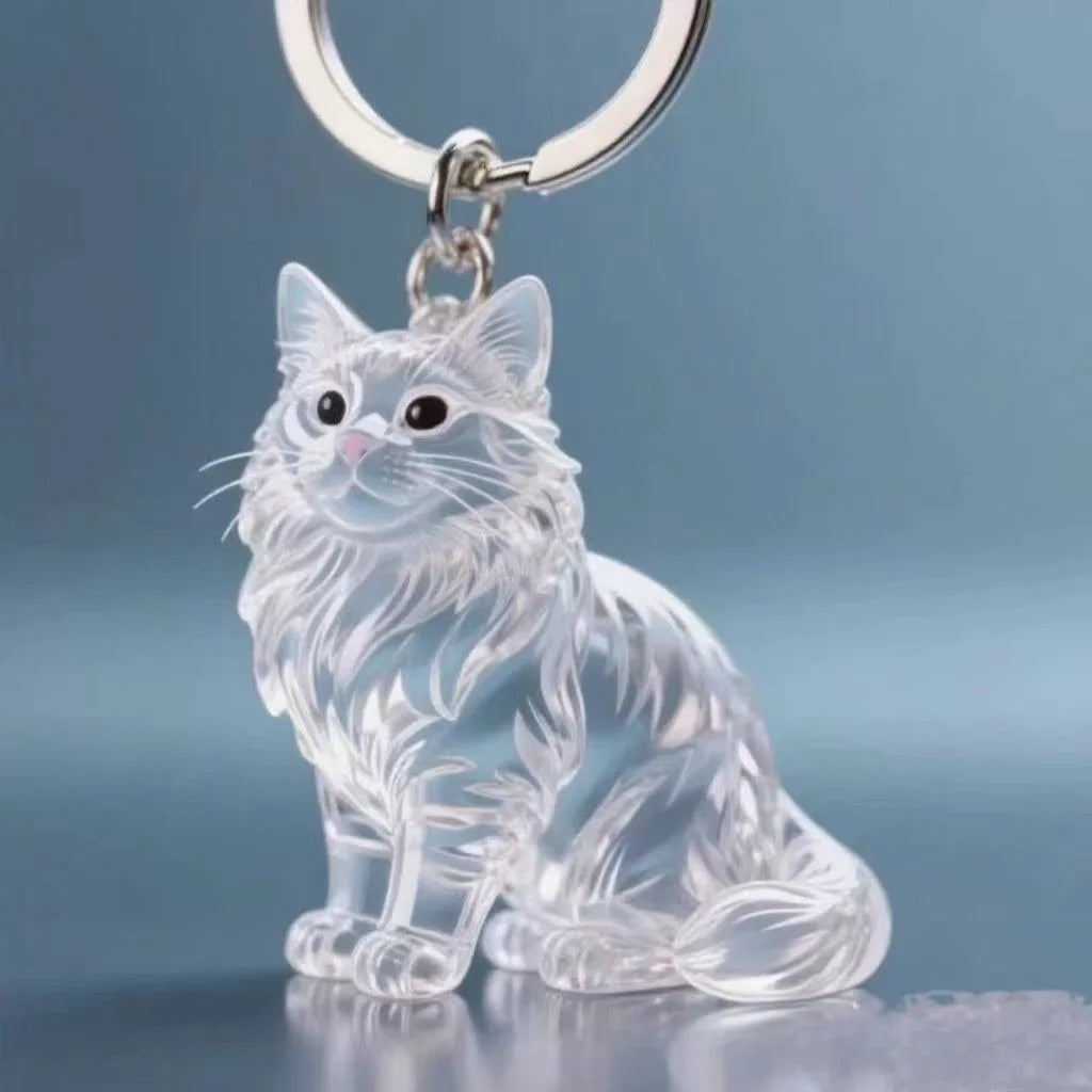 Transparent Cat Fur Keepsake Keychain | Pet Hair Memorial Keyring